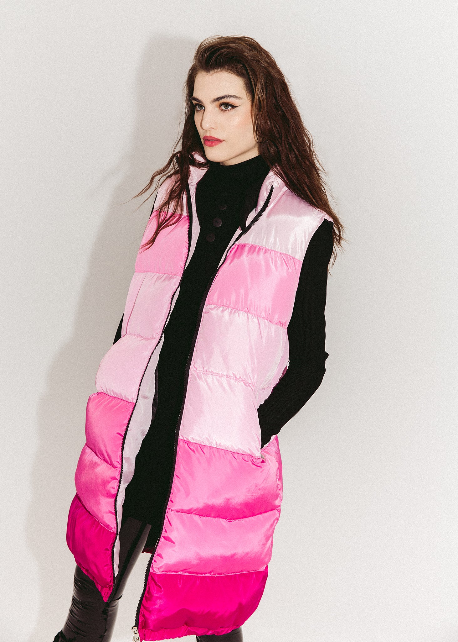 Colour Block Long Puffer Vest | Hilary MacMillan