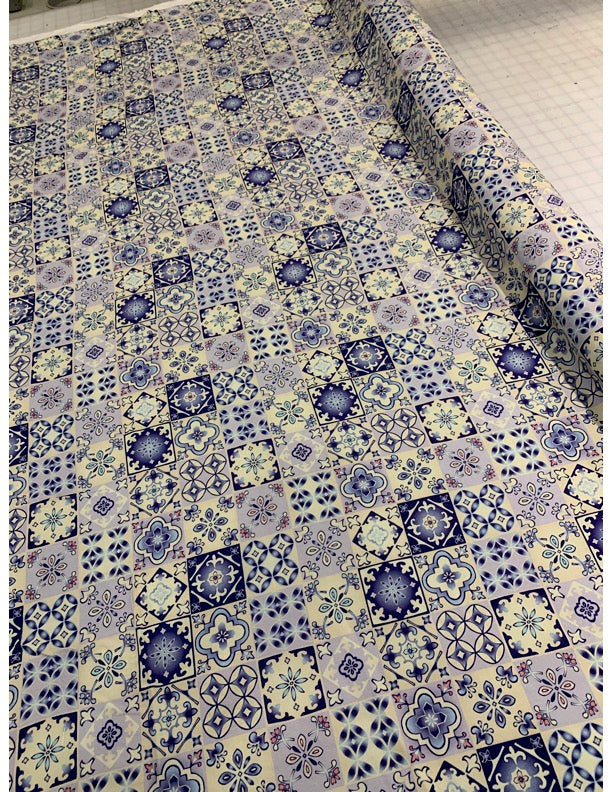 Blue Tile Print Fabric