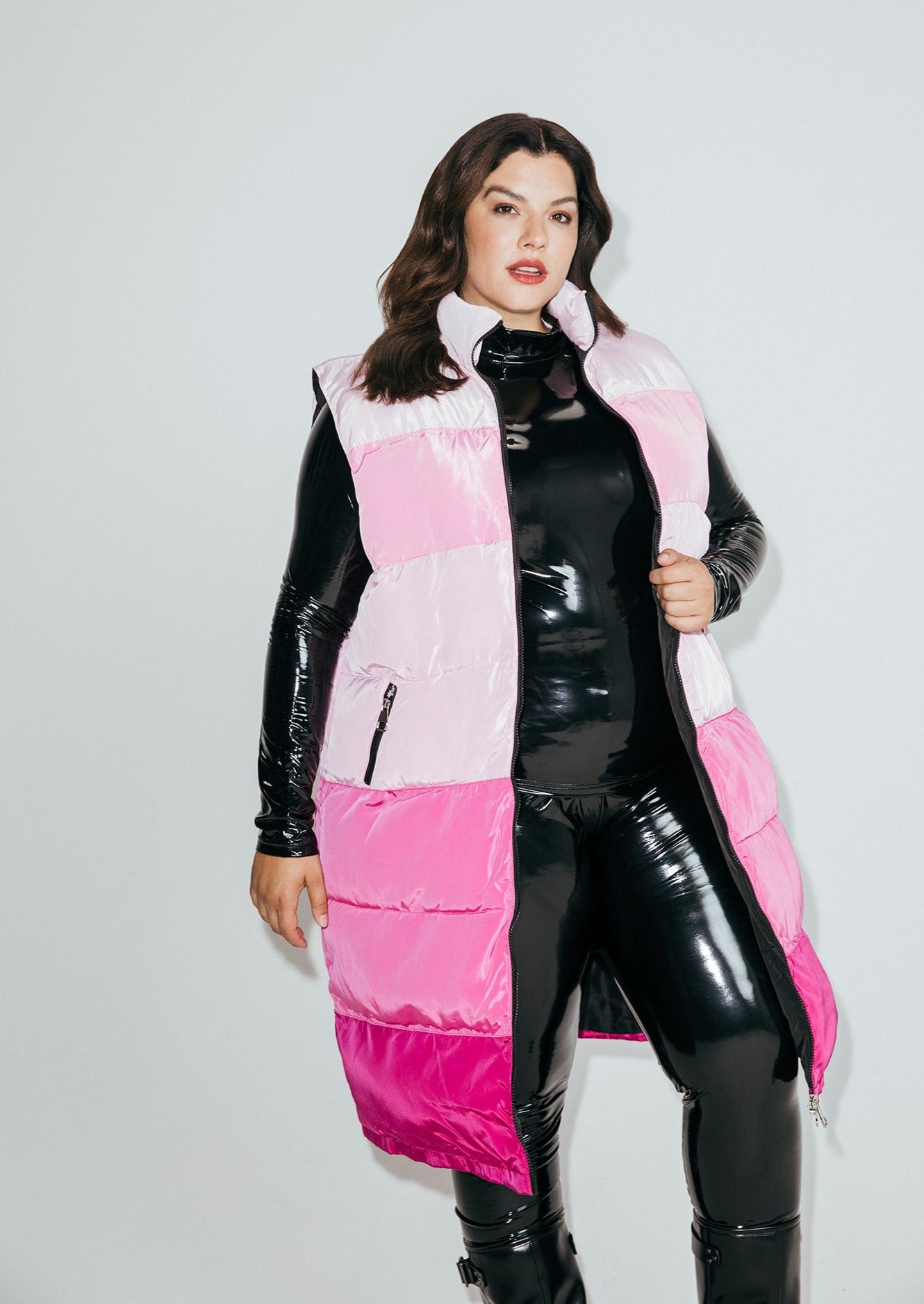 Pink latex clearance bubble coat