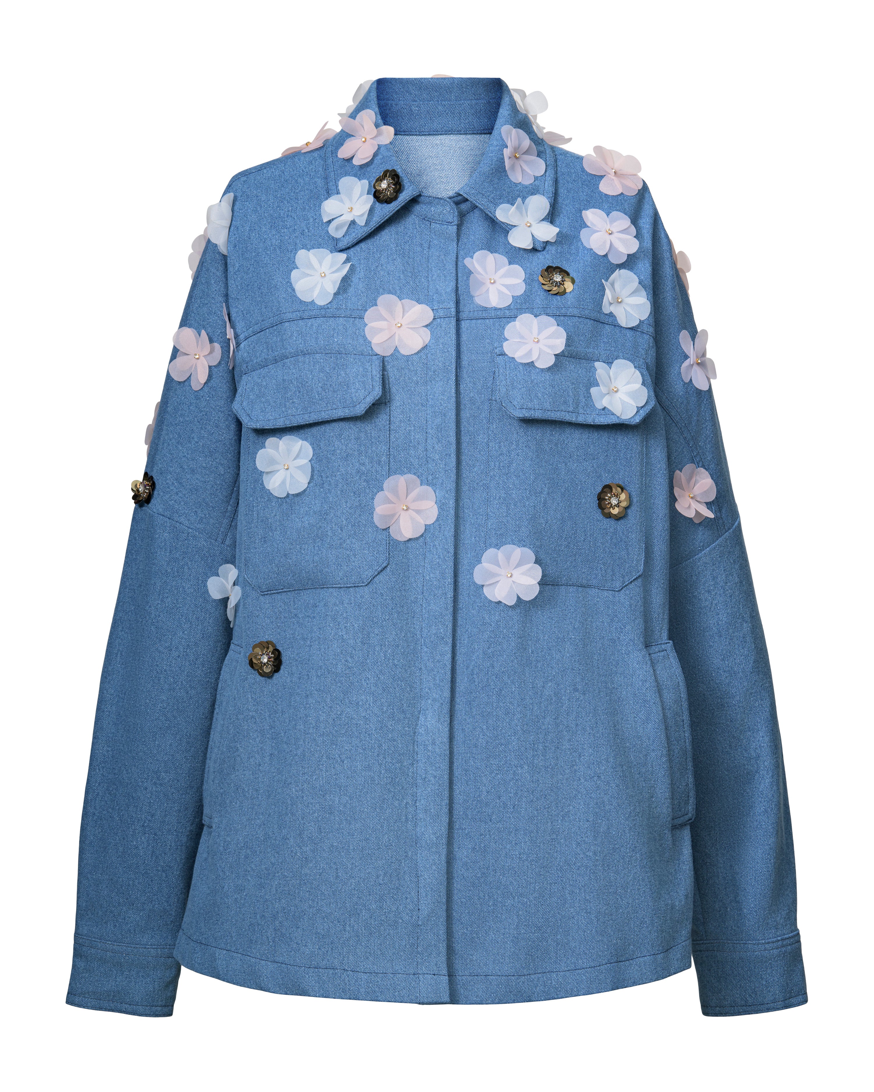 Oversized Denim Jacket with Appliqué