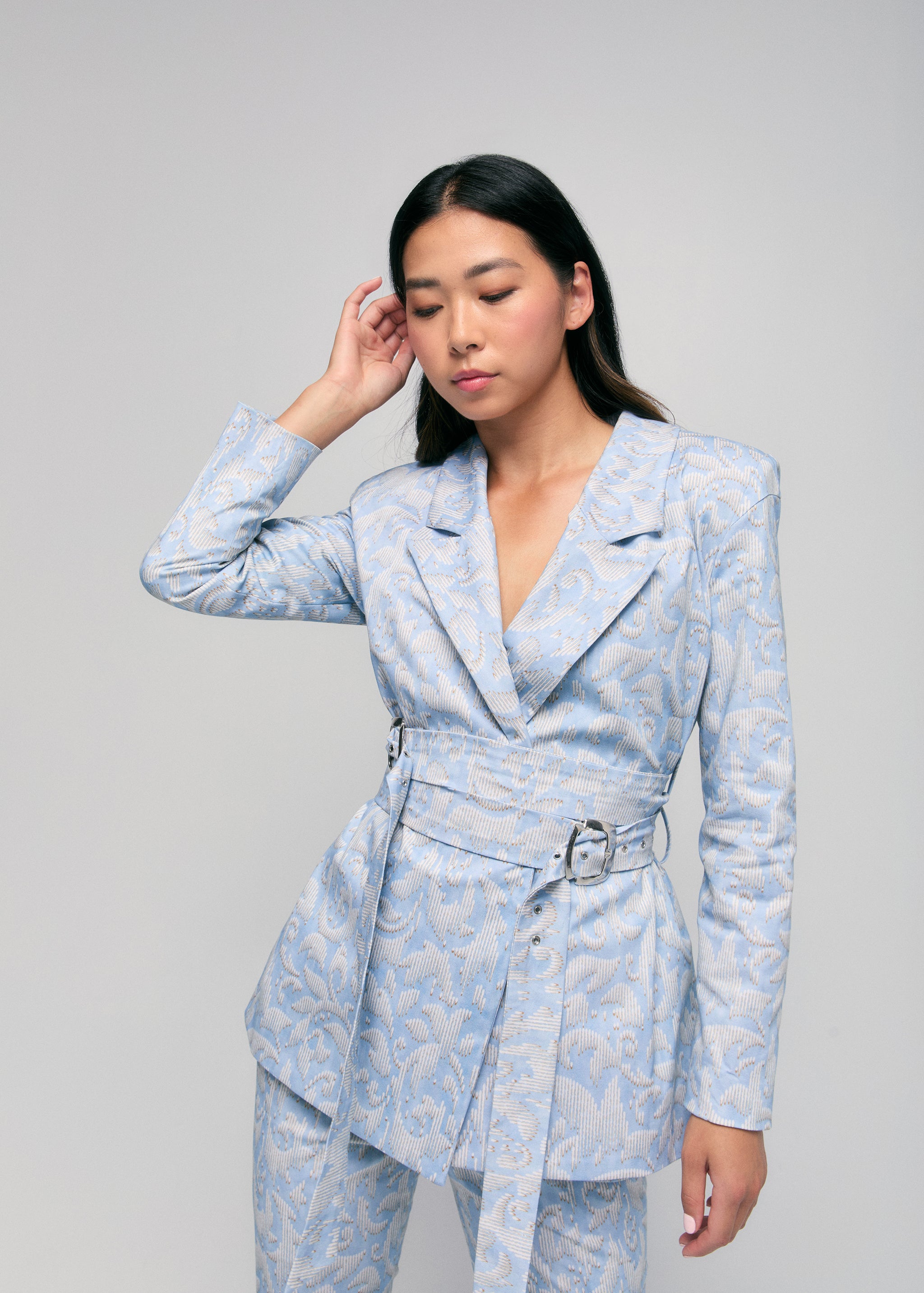 Twill Double Belted Boyfriend Blazer