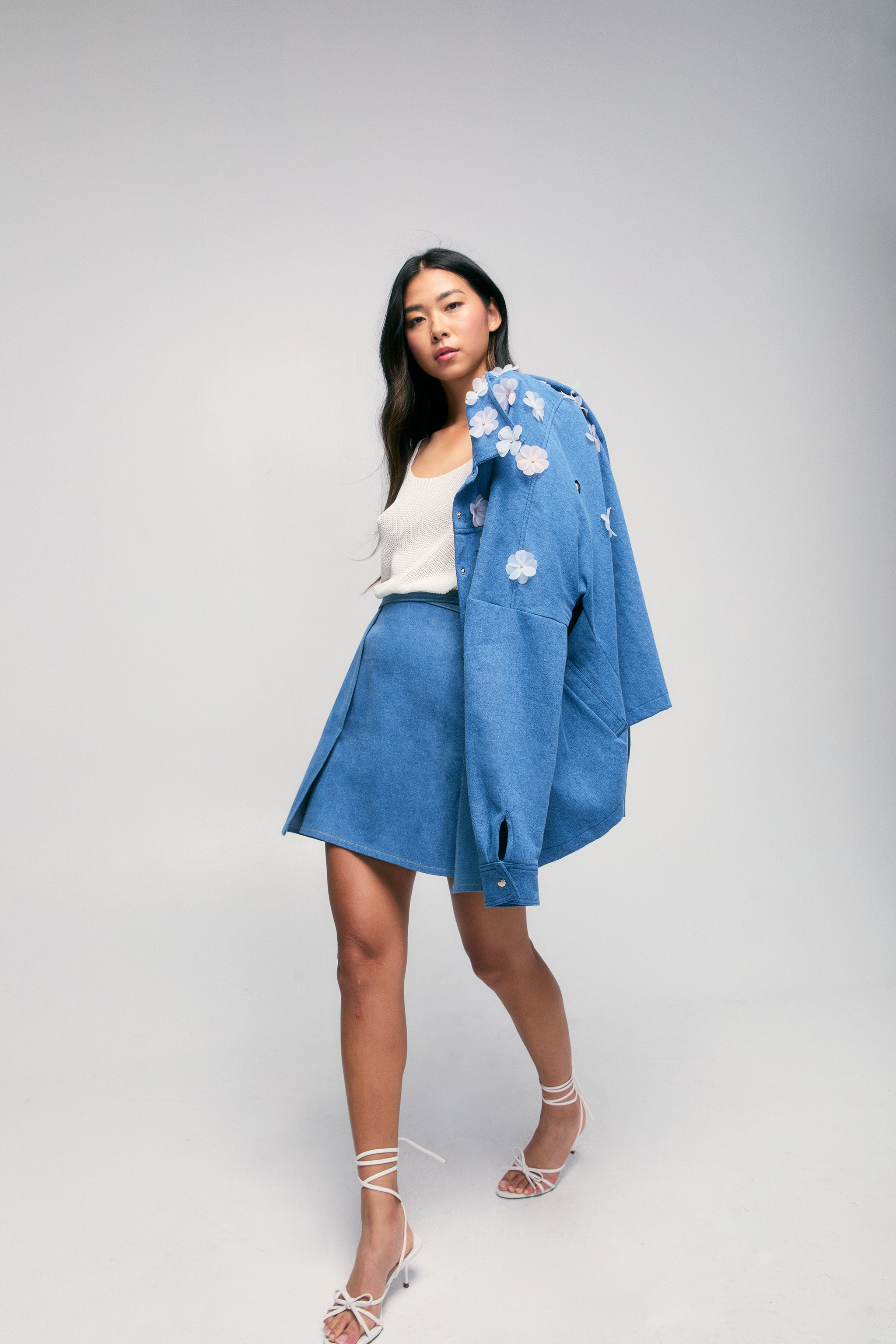 Oversized Denim Jacket with Appliqué