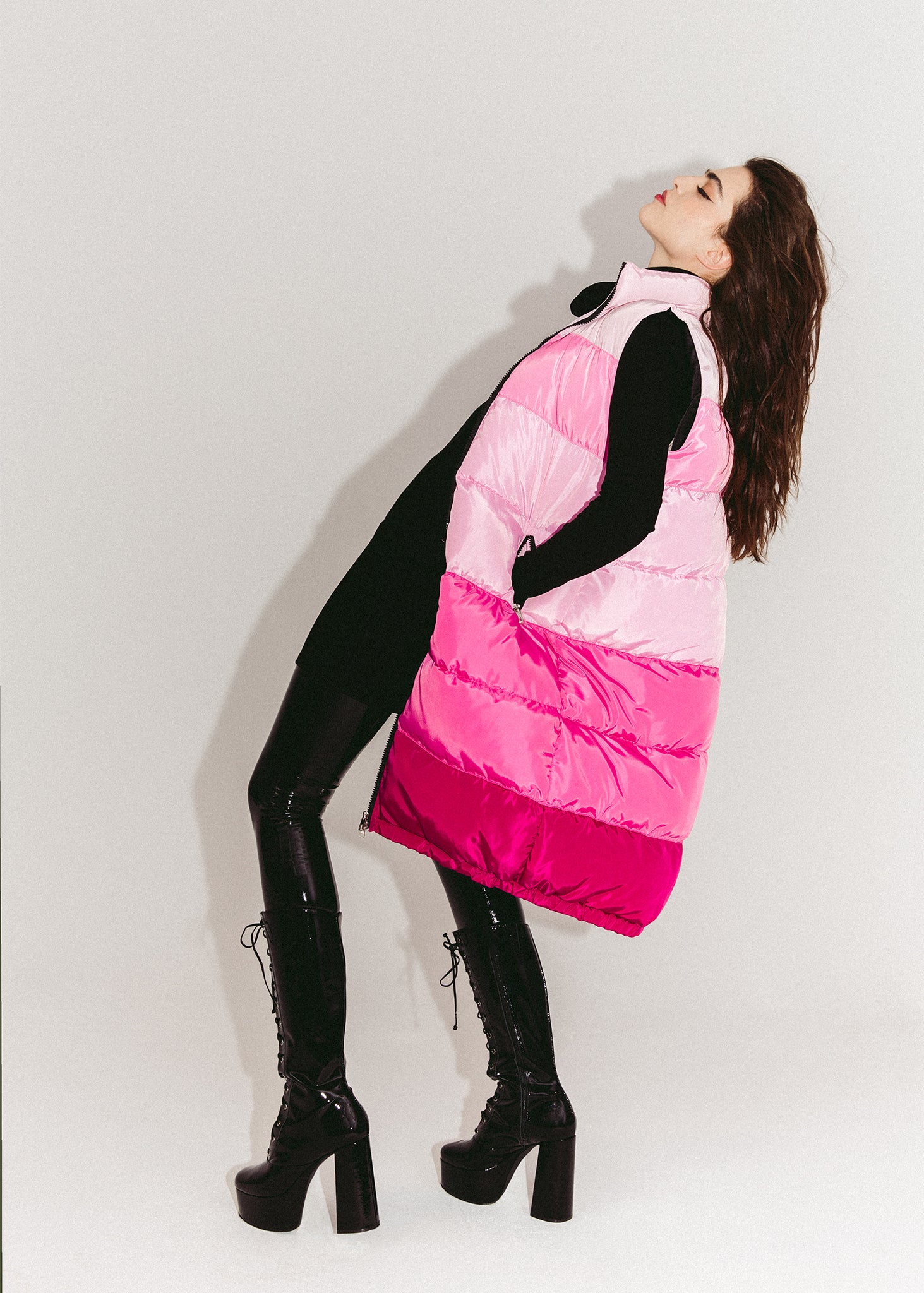 Colour Block Long Puffer Vest